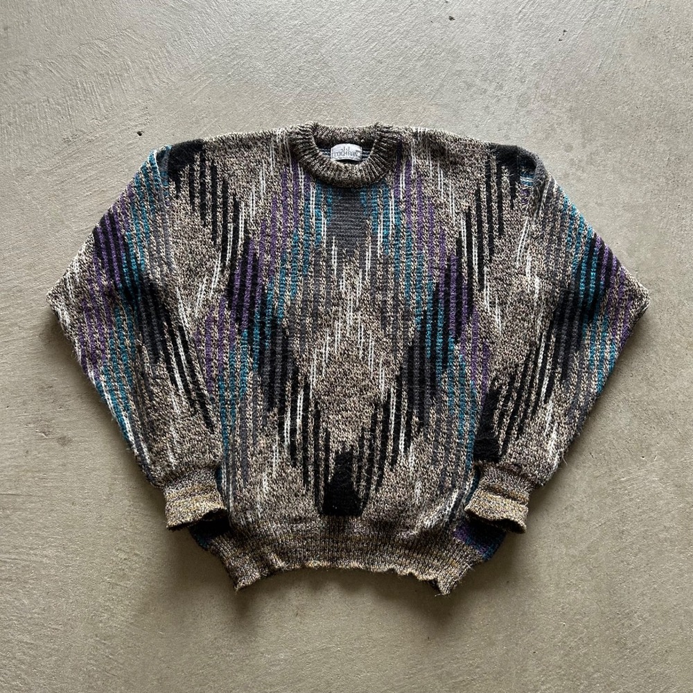 Vintage 90s J.J. Cochran Sweater Size Large Brown Geometric Pullover USA Made